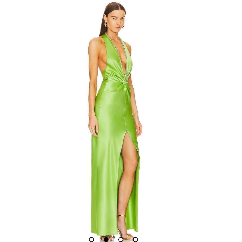 Khanums Halter Gown With Slit in Pear Green NWT Size XS - Picture 2 of 10